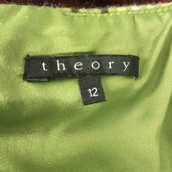 Theory Lime Green Plaid Tweed Wool Blend Knee Length Pencil Skirt Size 12 - Picture 8 of 15